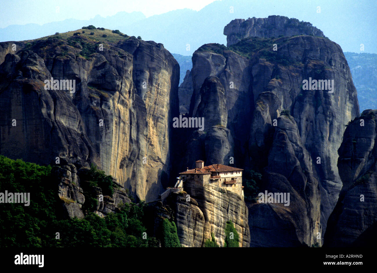 Les Météores Grèce Monastère Roussanou Banque D'Images