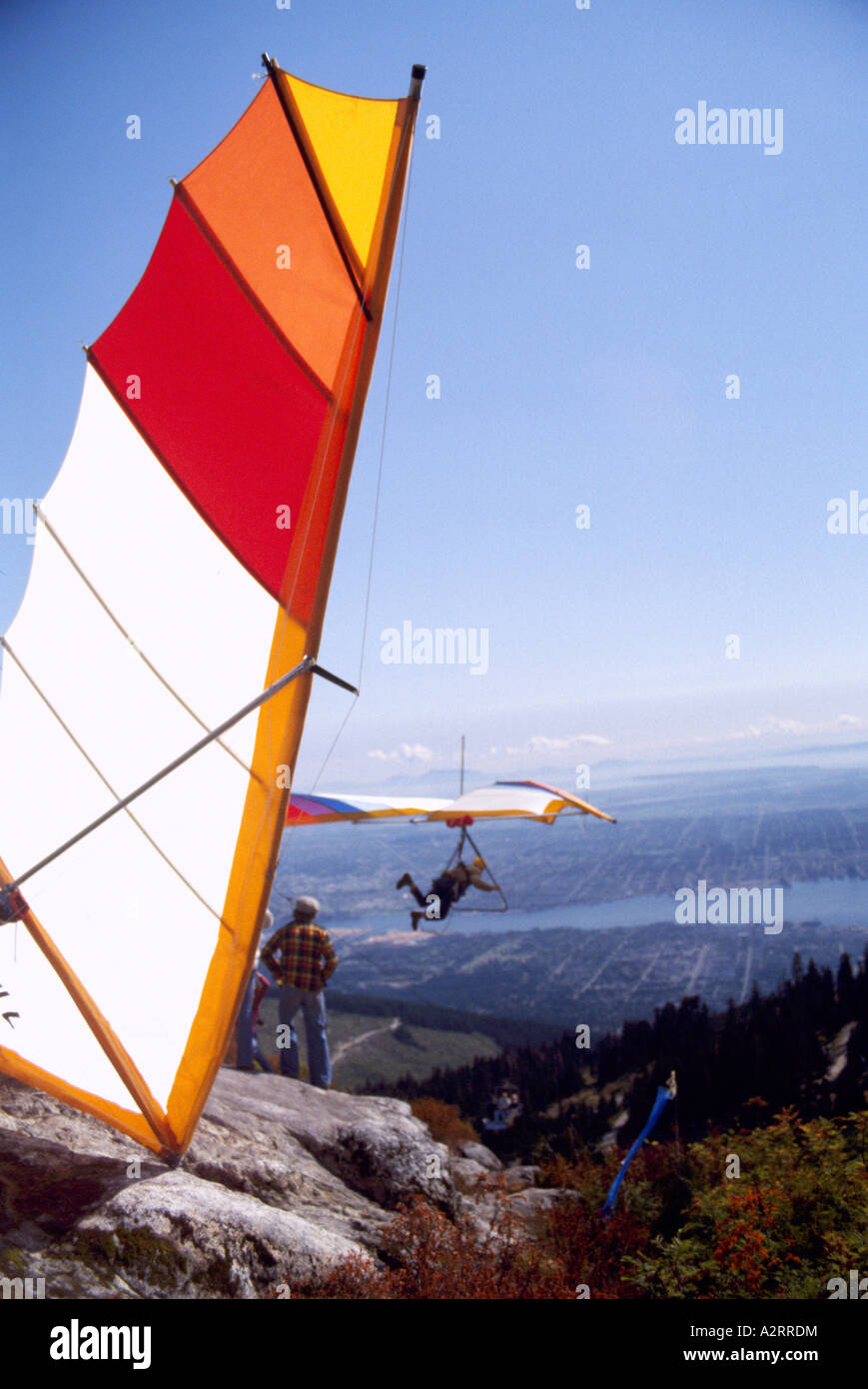 Deltaplane deltaplane sur Grouse Mountain, North Vancouver, BC, British Columbia, Canada Banque D'Images