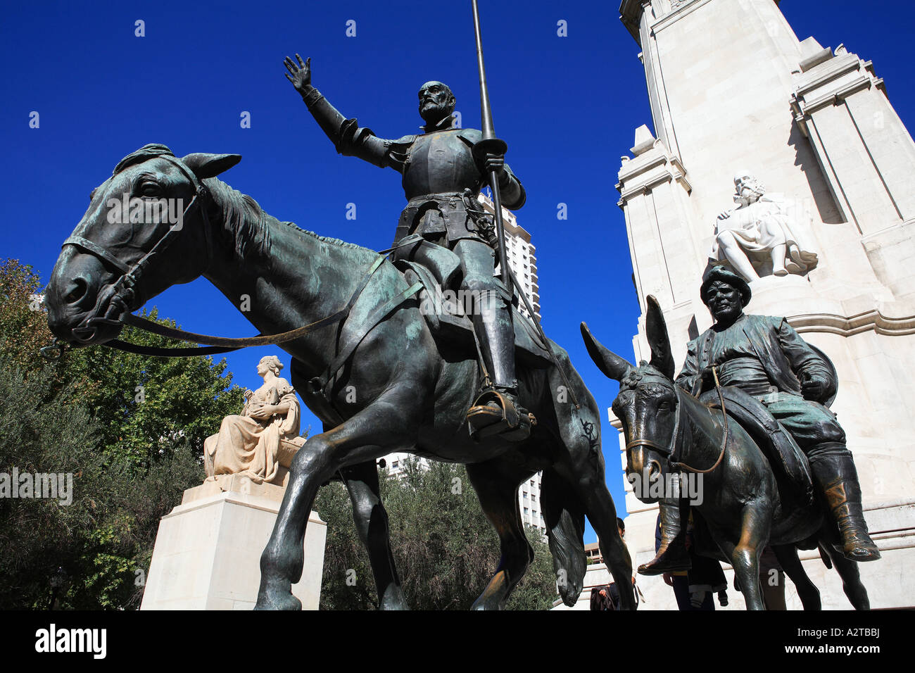 Espagne, Madrid, Plaza de Espana, Don Quichotte statue square Banque D'Images