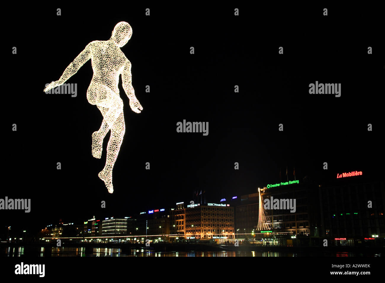 La sculpture en forme de pesant sur le Rhône, Genève, Suisse Banque D'Images
