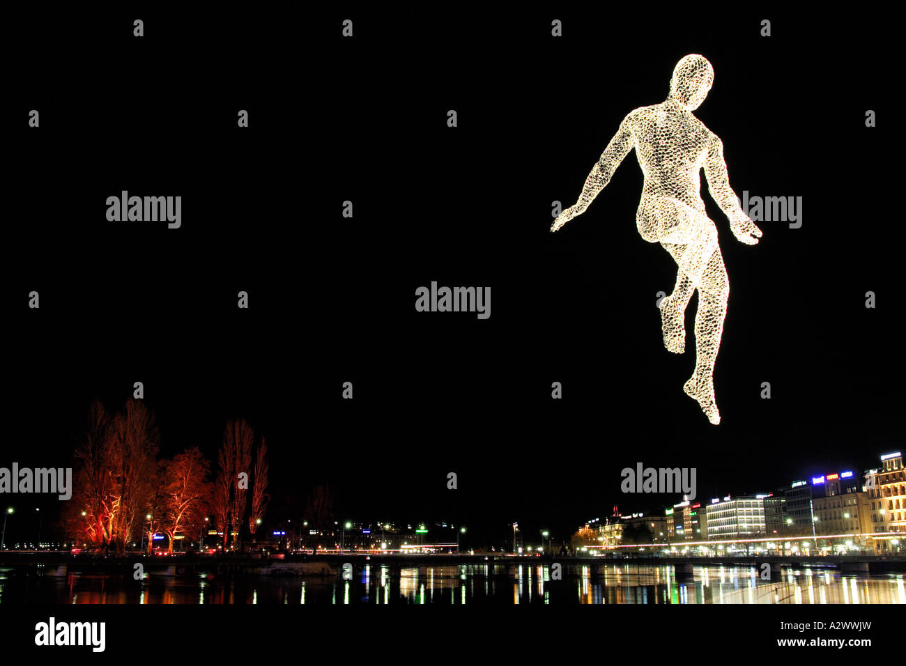 La sculpture en forme de pesant sur le Rhône, Genève, Suisse Banque D'Images