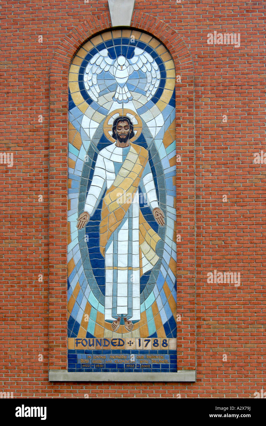 Art mosaïque du Christ sur le mur extérieur d'une église. Banque D'Images