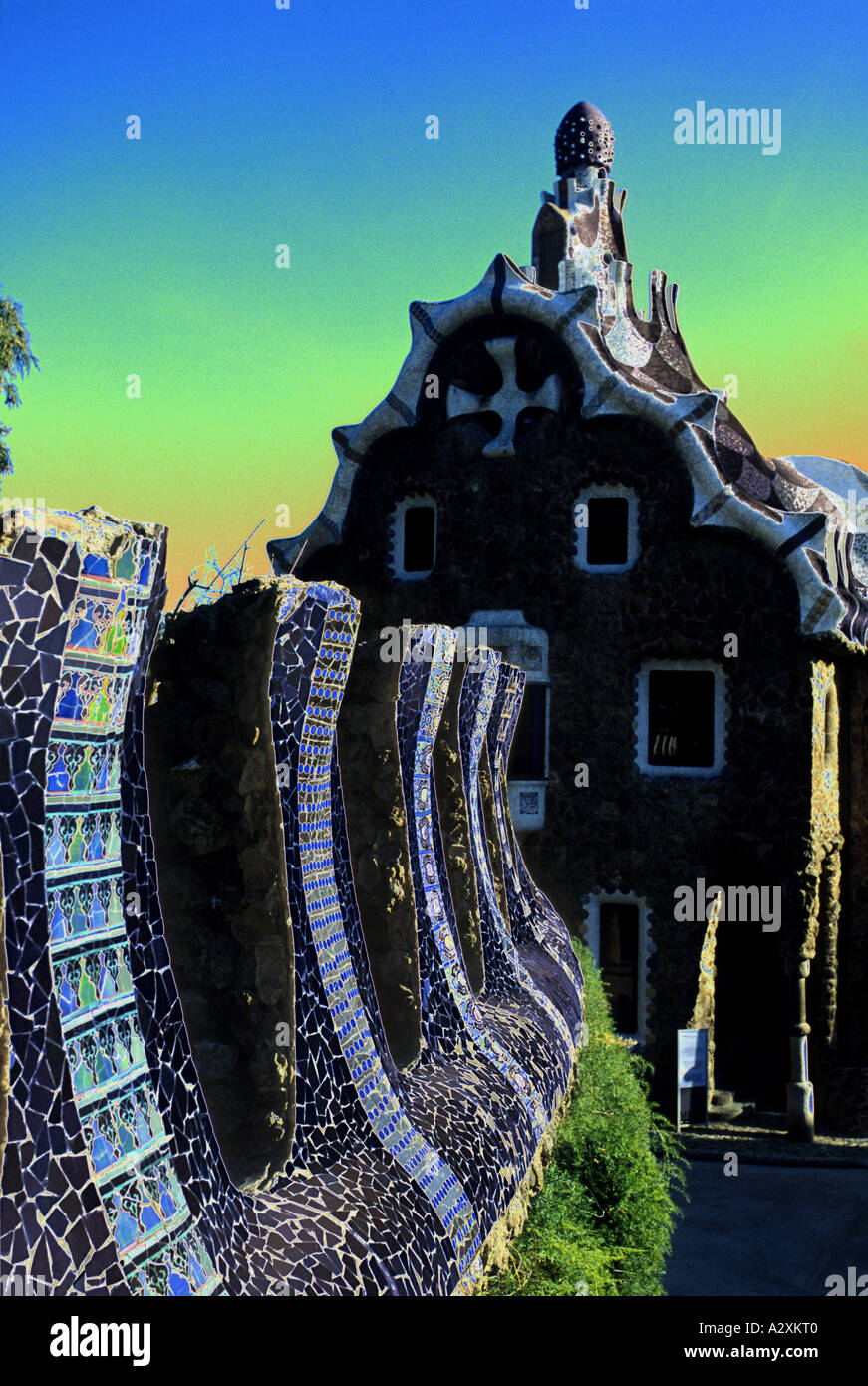 Porters lodge à l'entrée du Parc Guell, Barcelone, Espagne Banque D'Images