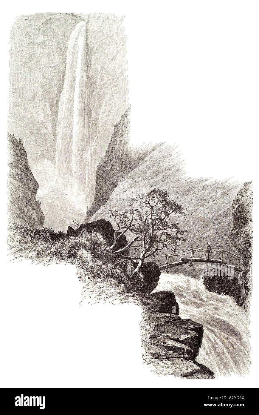 Mongefos norvégien Norvège Scandinavie Nordic river valley mountain tree jagged des cascade cascade haut pont torrent Banque D'Images