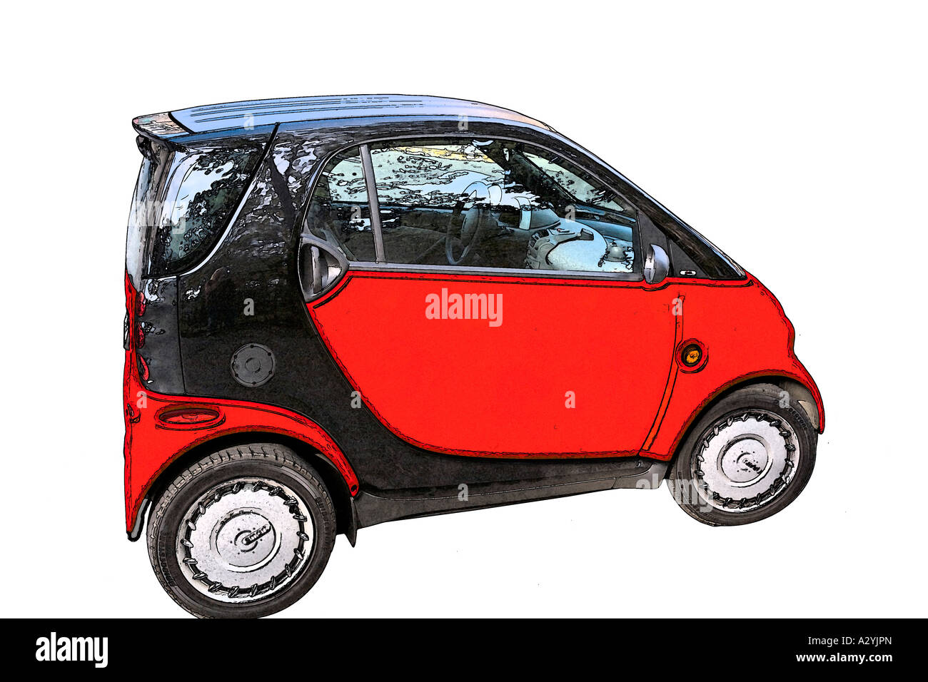 Droit d'une rouge et noir voiture Smart Zap découpe. Banque D'Images
