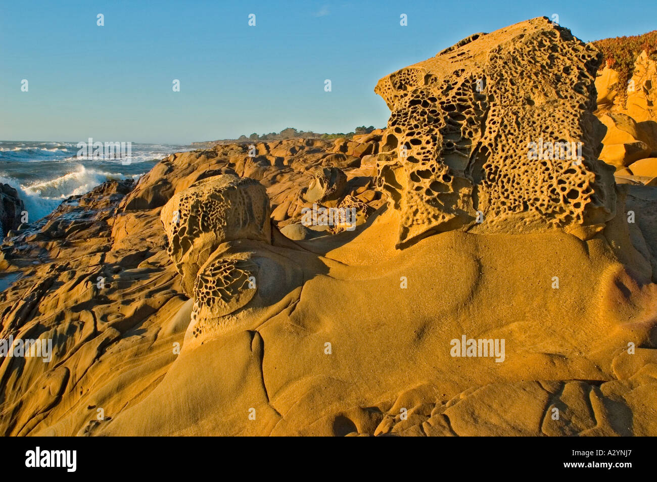 Plage d'état de creux de haricots à la Californie du Nord formation de grès au coucher du soleil Banque D'Images