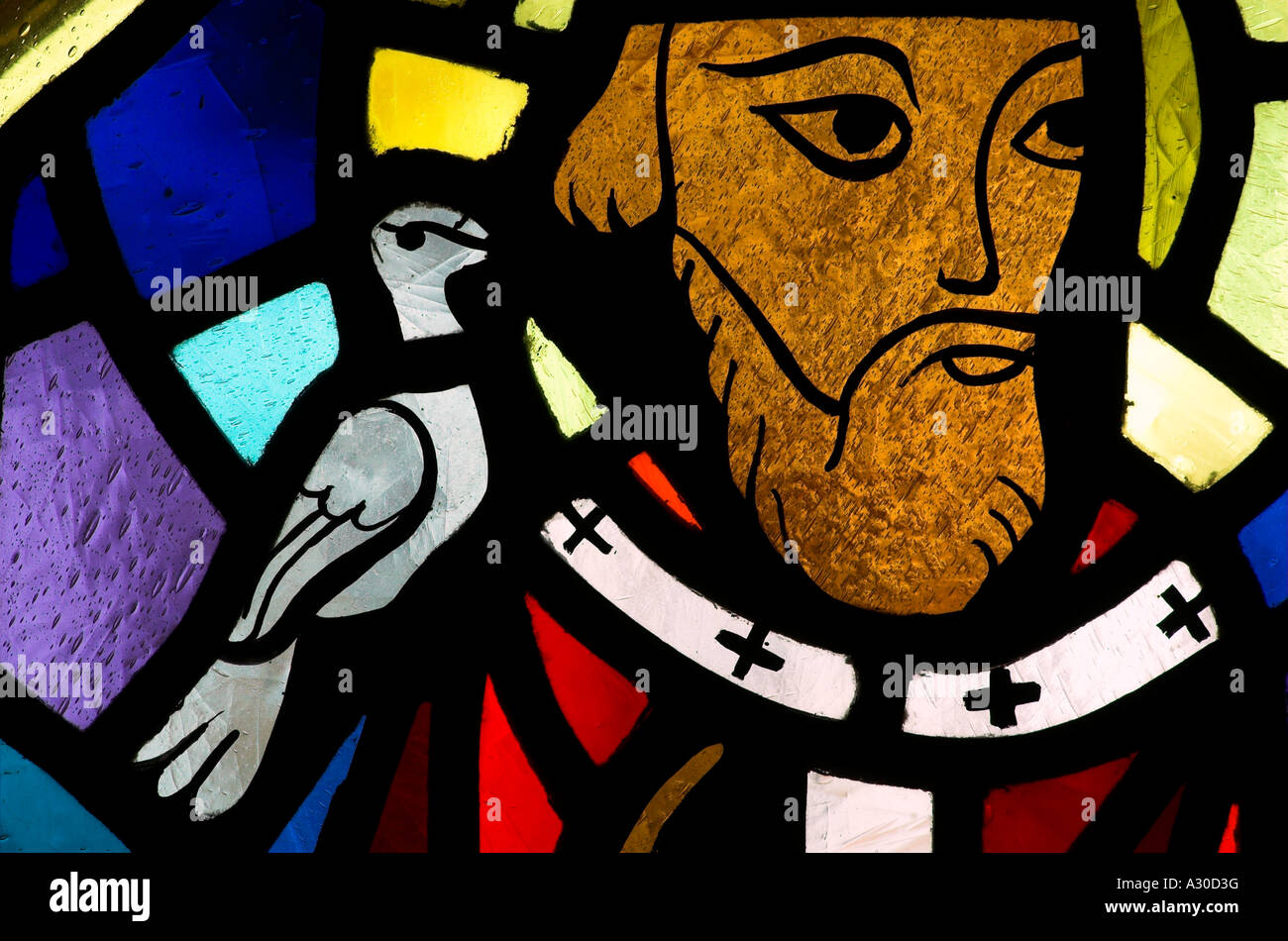 Un vitrail dans la chapelle de l'abbaye bénédictine de l'Abbaye de St Benoit du Lac en Estrie, Québec Banque D'Images