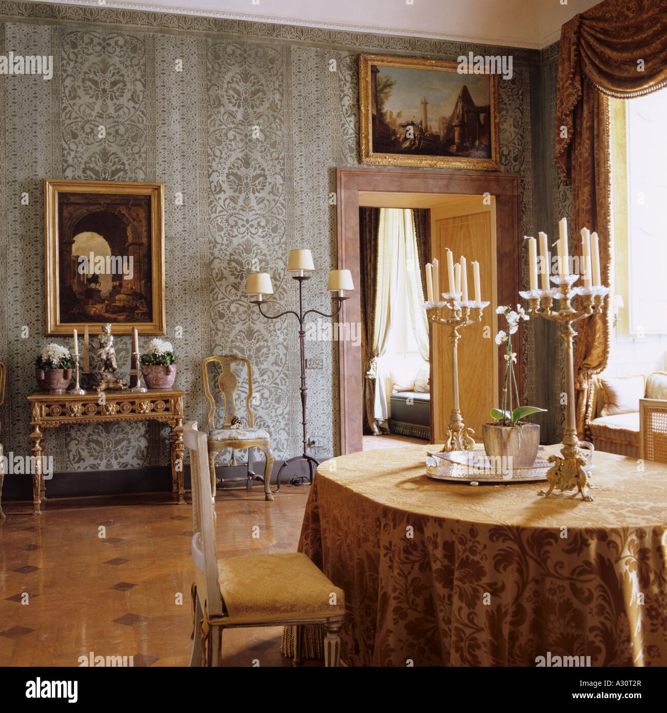 Salle à manger de l'Hôtel Palazzo Ruspoli à Rome Banque D'Images