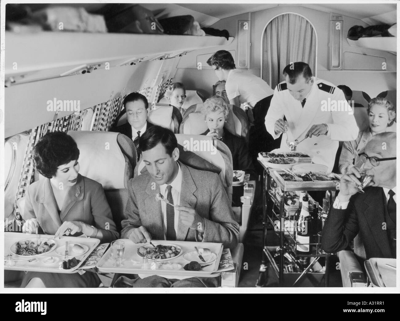 La nourriture servie à bord d'un vol Banque D'Images