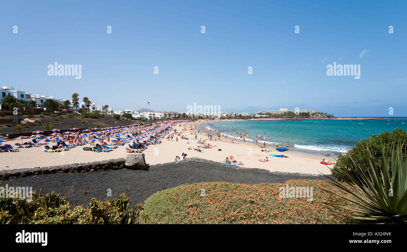 Plage de Playa de las Cucharas, Costa Teguise, Lanzarote, îles Canaries, Espagne Banque D'Images