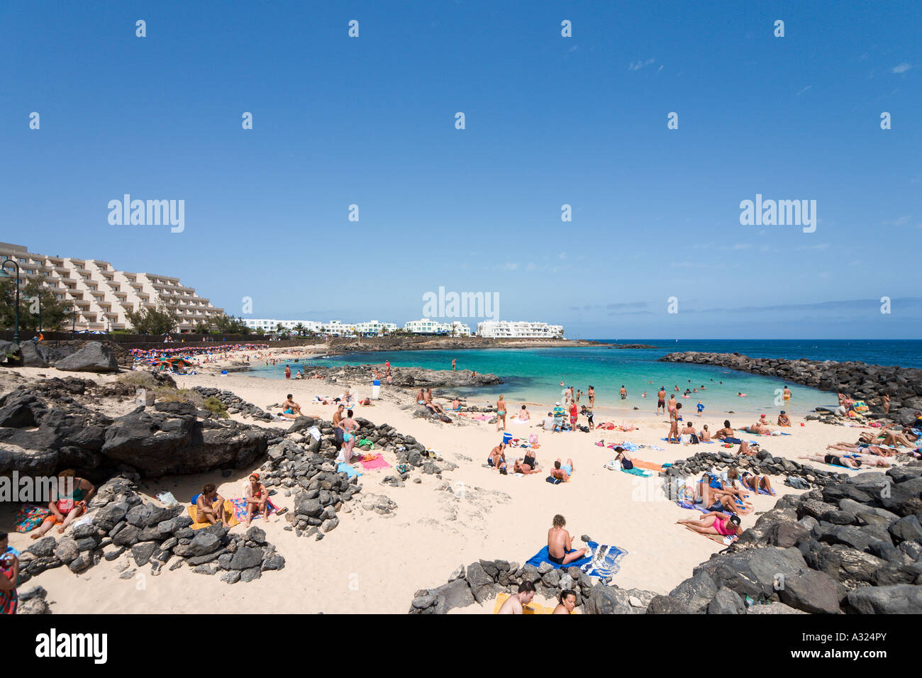 Plage de Playa del Jablillo, Costa Teguise, Lanzarote, îles Canaries, Espagne Banque D'Images