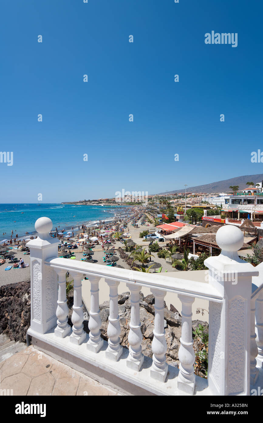 Plage et de la promenade, Torviscas Playa, Costa Adeje, Playa de las Americas, Tenerife, Canaries, Espagne Banque D'Images