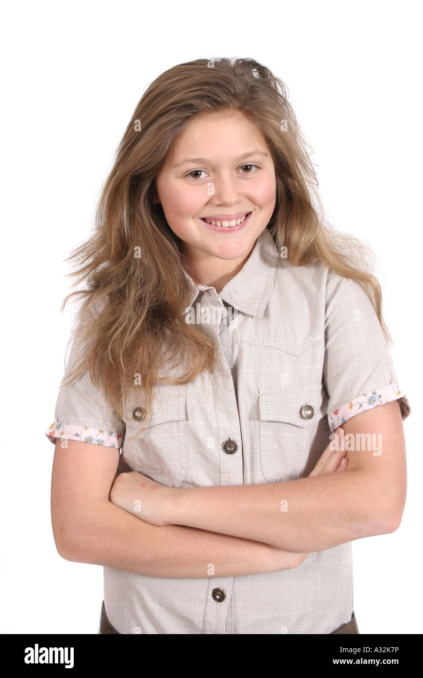 Un portrait moderne d'une fillette de douze ans. Banque D'Images