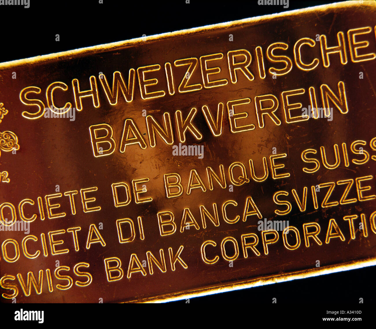 Barre d'or solide Société de Banque Suisse Banque D'Images