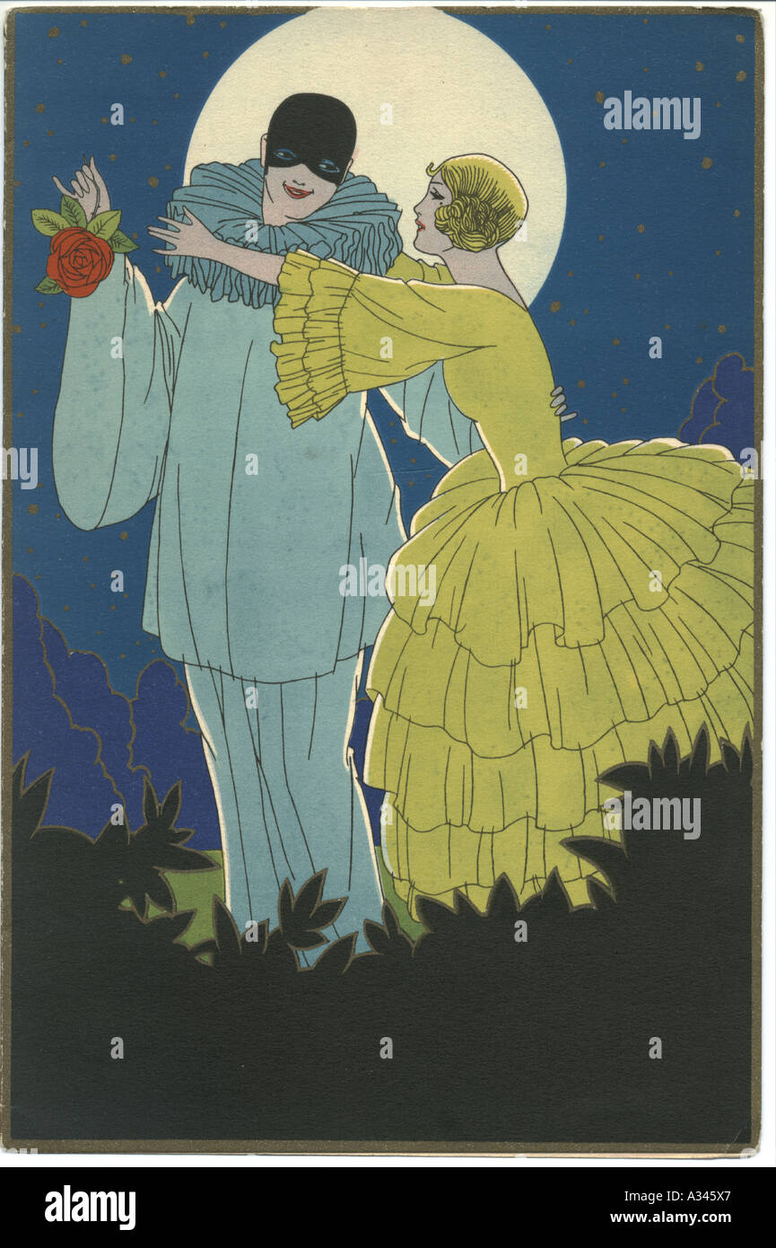 Arlequin & Columbine sur menu du navire S.S. 1935 Almeda Star Banque D'Images