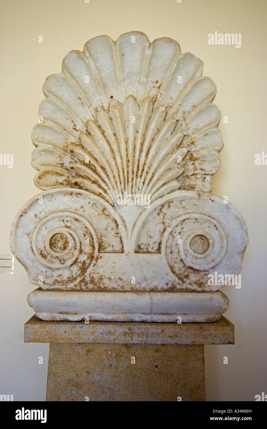 Île grecque Paros Parikia Musée Archéologique de Paros Relief Mable Palmette Banque D'Images