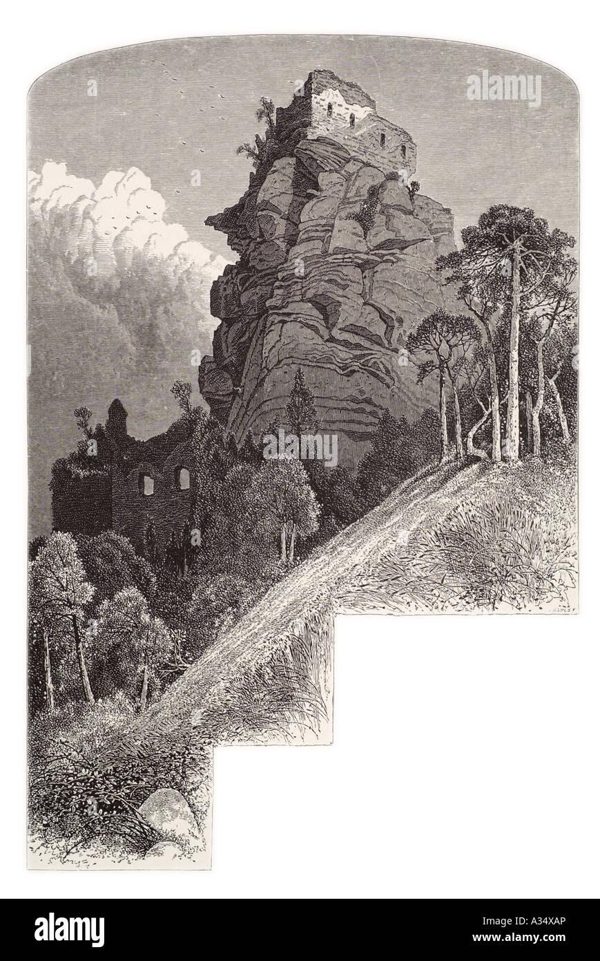 Basse Autriche Danube viennois autrichien ruine aggstein château forteresse view point haut au-dessus de crag tor Banque D'Images