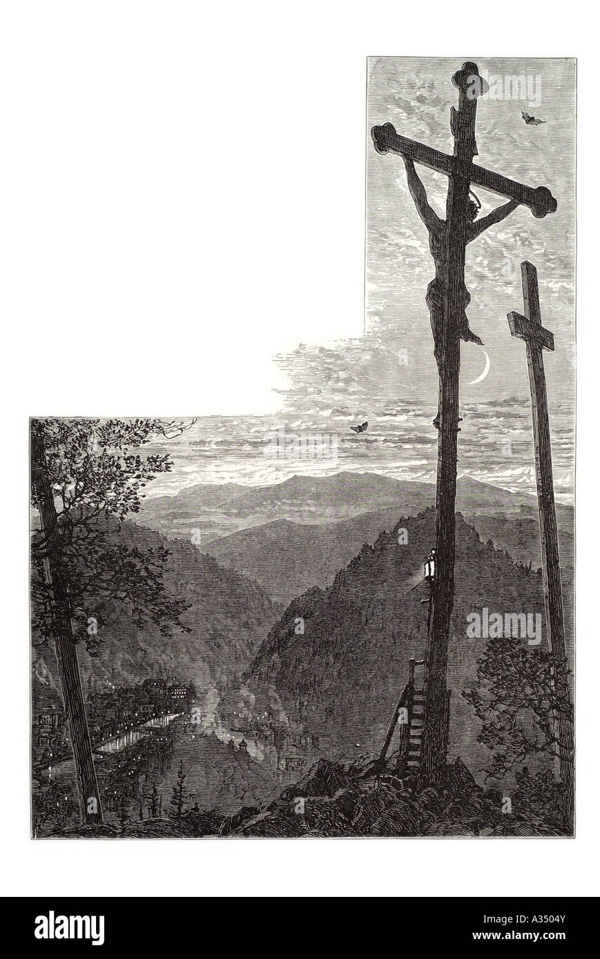 Saxe Dresde croix crucifixion Christ Christian exécution reconstitution rituelle mountain high spectacle de plein air en bois sauveur cro Banque D'Images