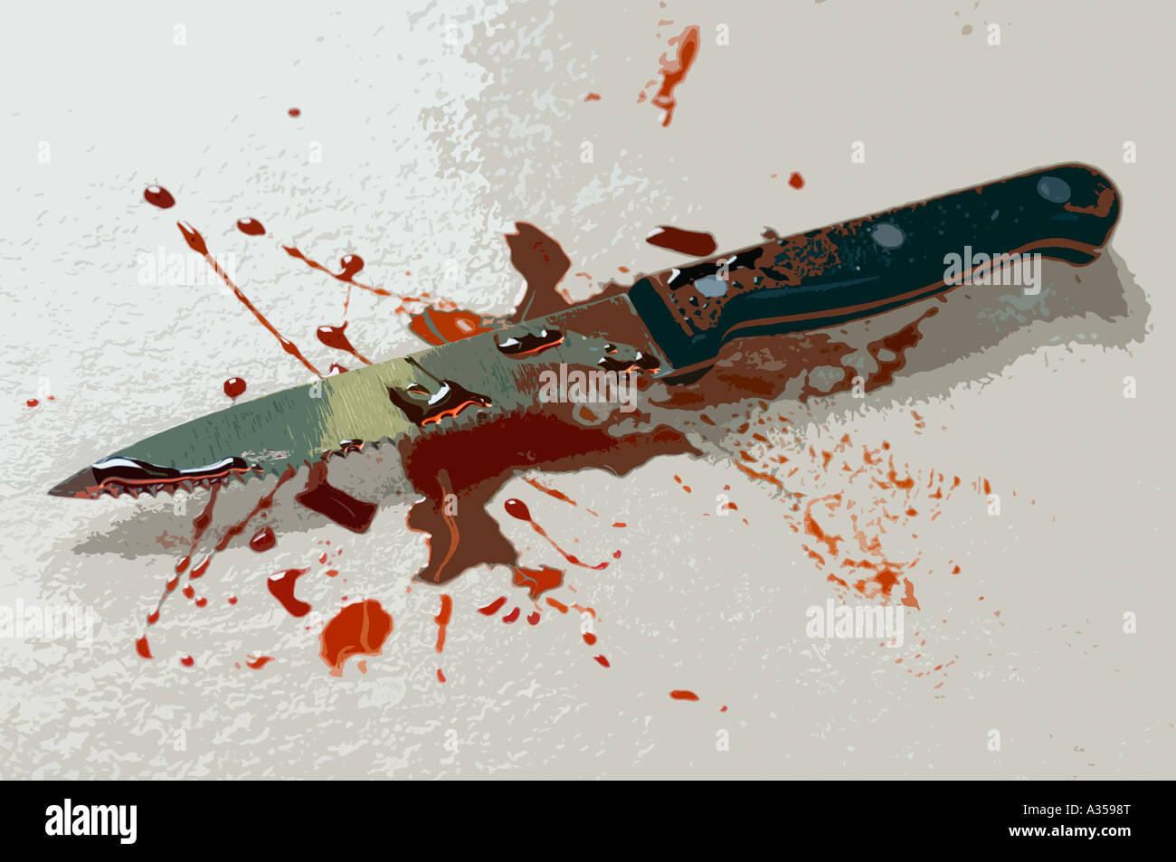 Un couteau de cuisine, avec des taches de sang sur elle Banque D'Images