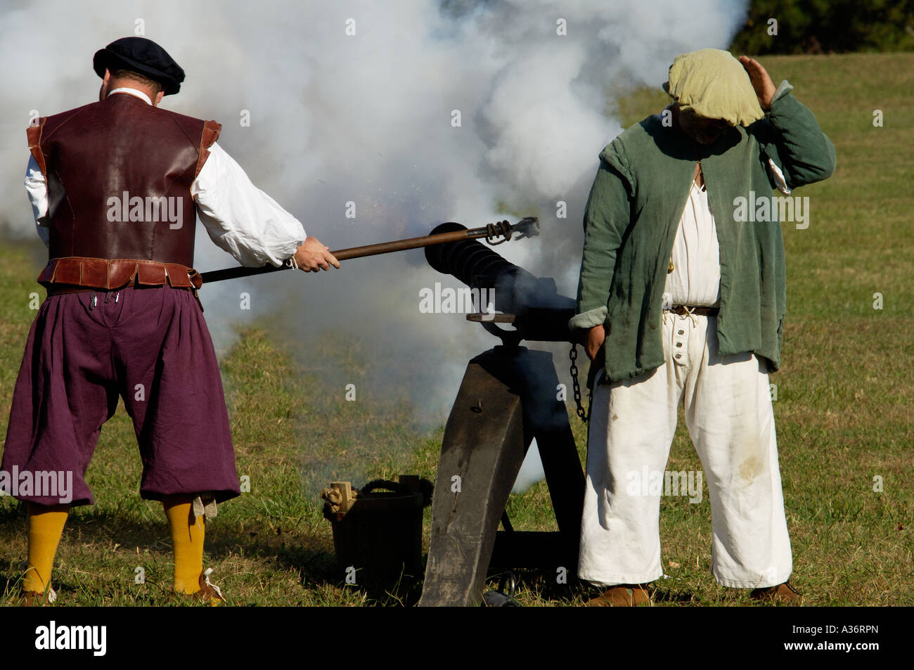 Ce canon portugais du xviie siècle témoigne de l'artillerie reenactors à Yorktown battlefield en Virginie. Photographie numérique Banque D'Images