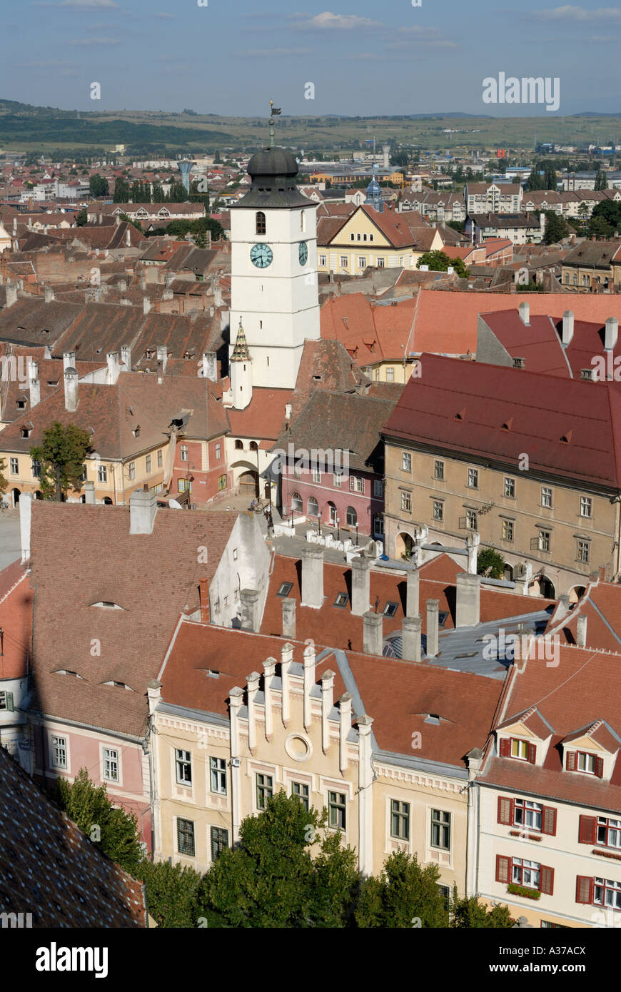 Roumanie Sibiu. Capitale européenne de la Culture 2007. Vieille Ville, centre historique, Piata Mica. Banque D'Images