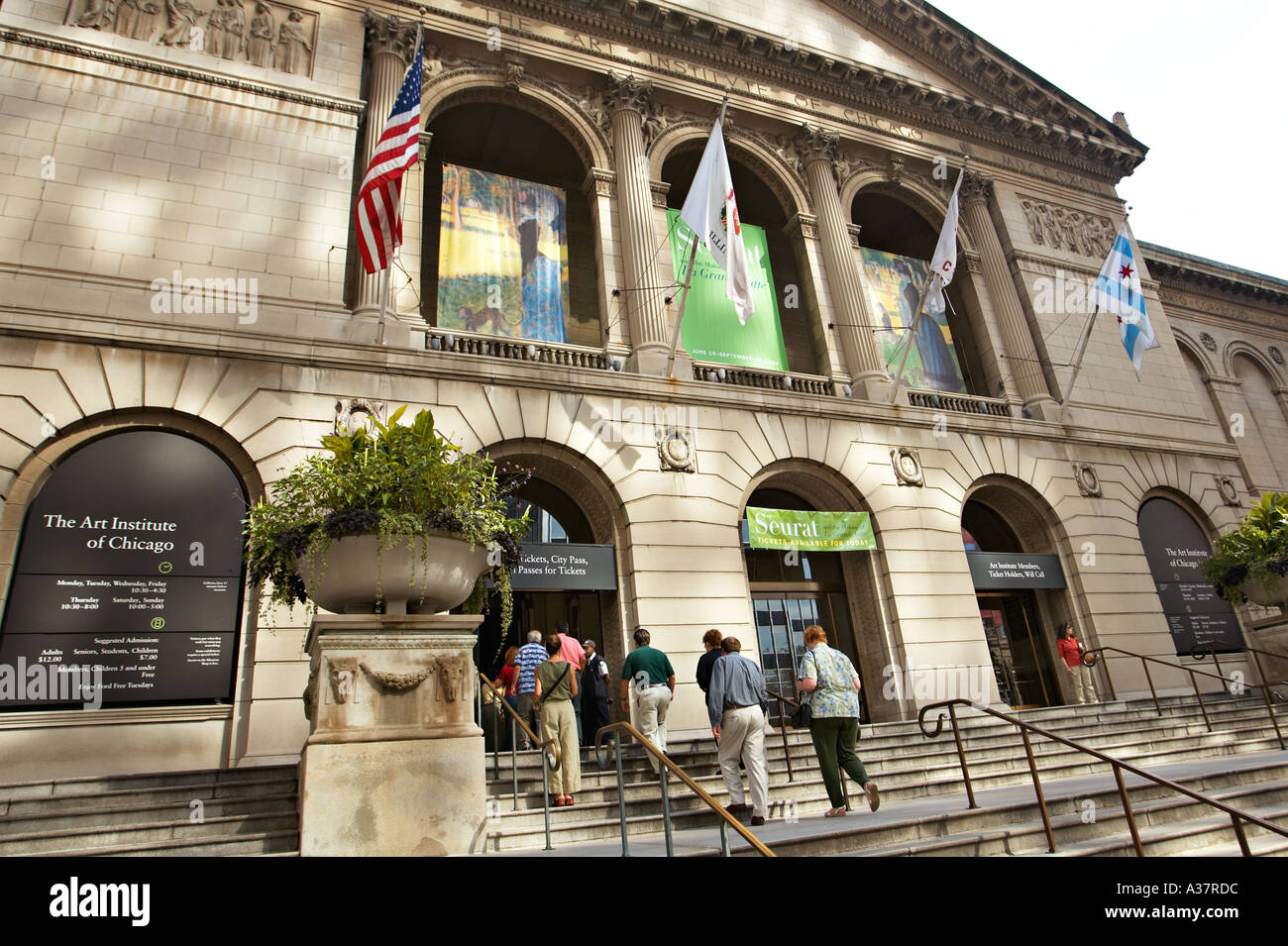 L'ILLINOIS Chicago Art Institute de Chicago sur Michigan Avenue, bannières d'exposition Mesures d'entrée Banque D'Images