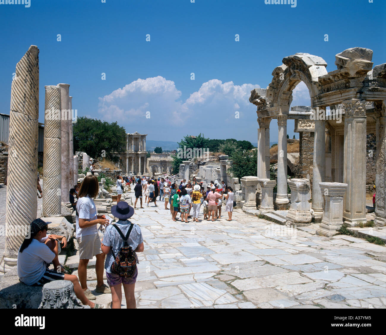 Vue en regardant la bibliothèque de Celsus, Ephèse, Turquie Banque D'Images