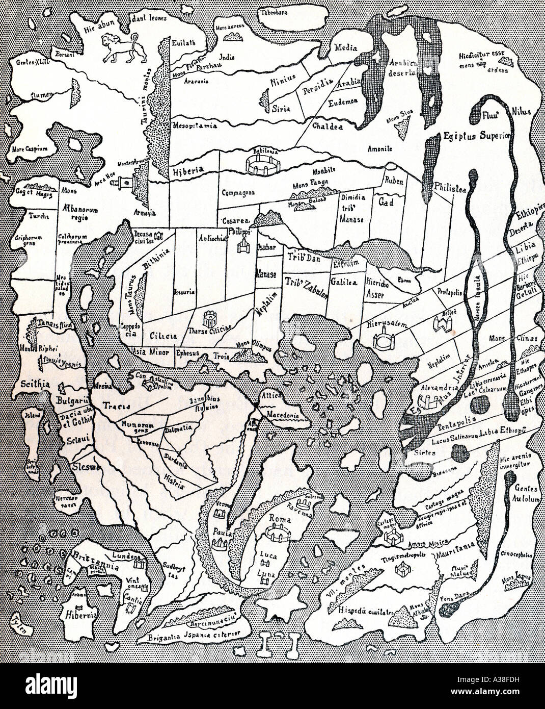 Carte du monde anglo-saxon, attiré vers l'an 990 Banque D'Images