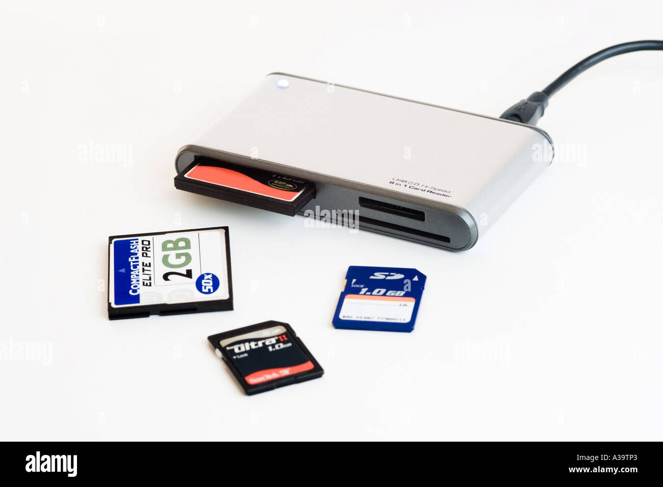 Lecteur de carte mémoire connecté à un ordinateur portable pour transférer  des photos et fichiers Photo Stock - Alamy