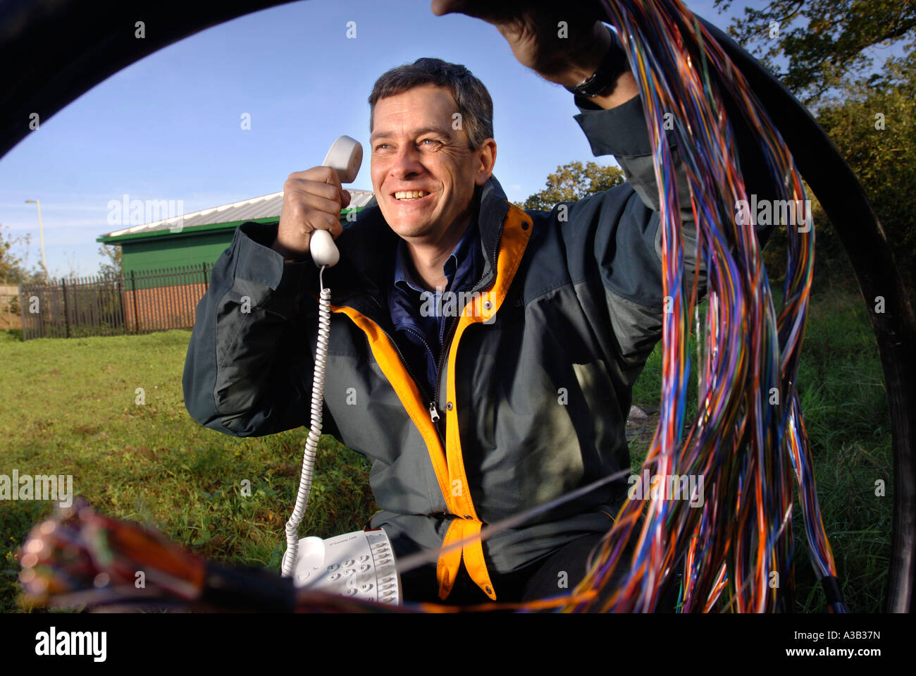 Un réseau de télécommunications DESIGNER AVEC LES CÂBLES TÉLÉPHONIQUES À UN ÉCHANGE UK Banque D'Images