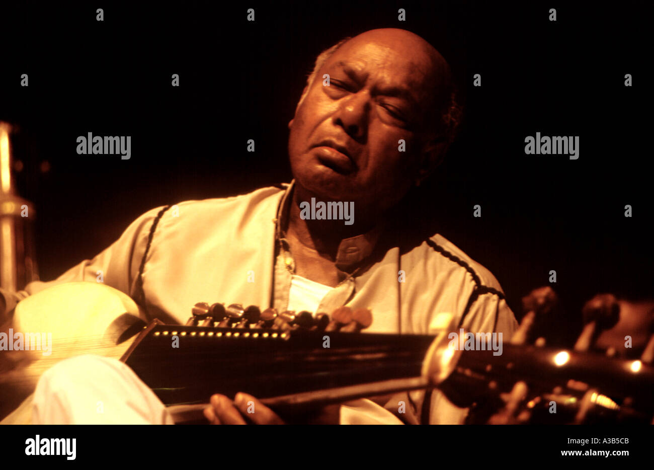 Les musiciens classiques indiens Ustad Ali Akbar Khan Sarod de jeu Banque D'Images