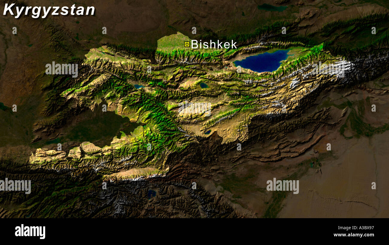 Image satellite du Kirghizistan a mis en lumière Banque D'Images