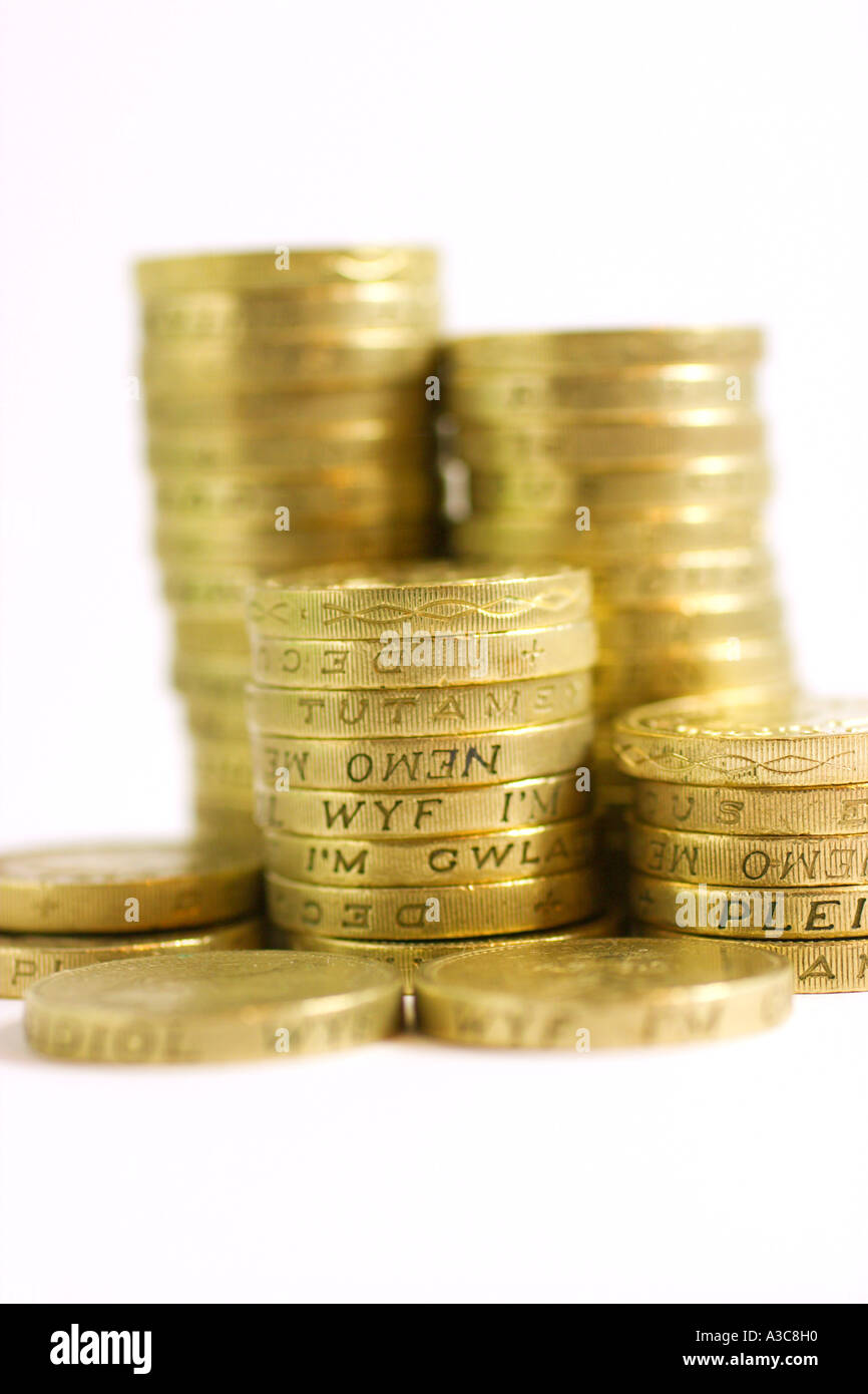 Des piles de pièces Livre britannique Banque D'Images
