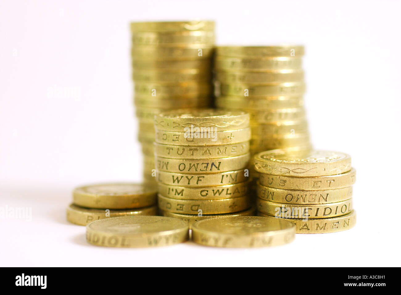 Des piles de pièces Livre britannique Banque D'Images