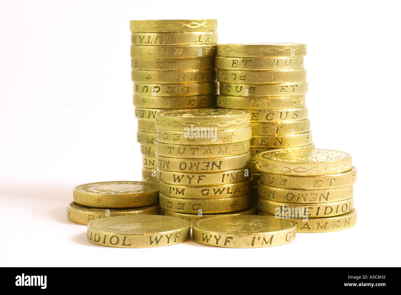 Des piles de pièces Livre britannique Banque D'Images