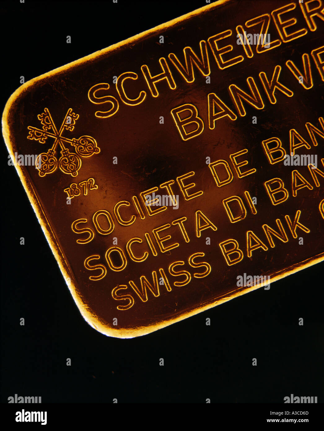Barre d'or solide Société de Banque Suisse Banque D'Images