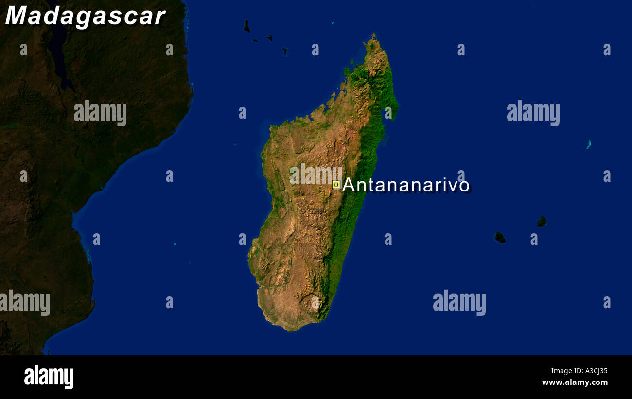 Image satellite de Madagascar avec Madagascar a souligné Banque D'Images