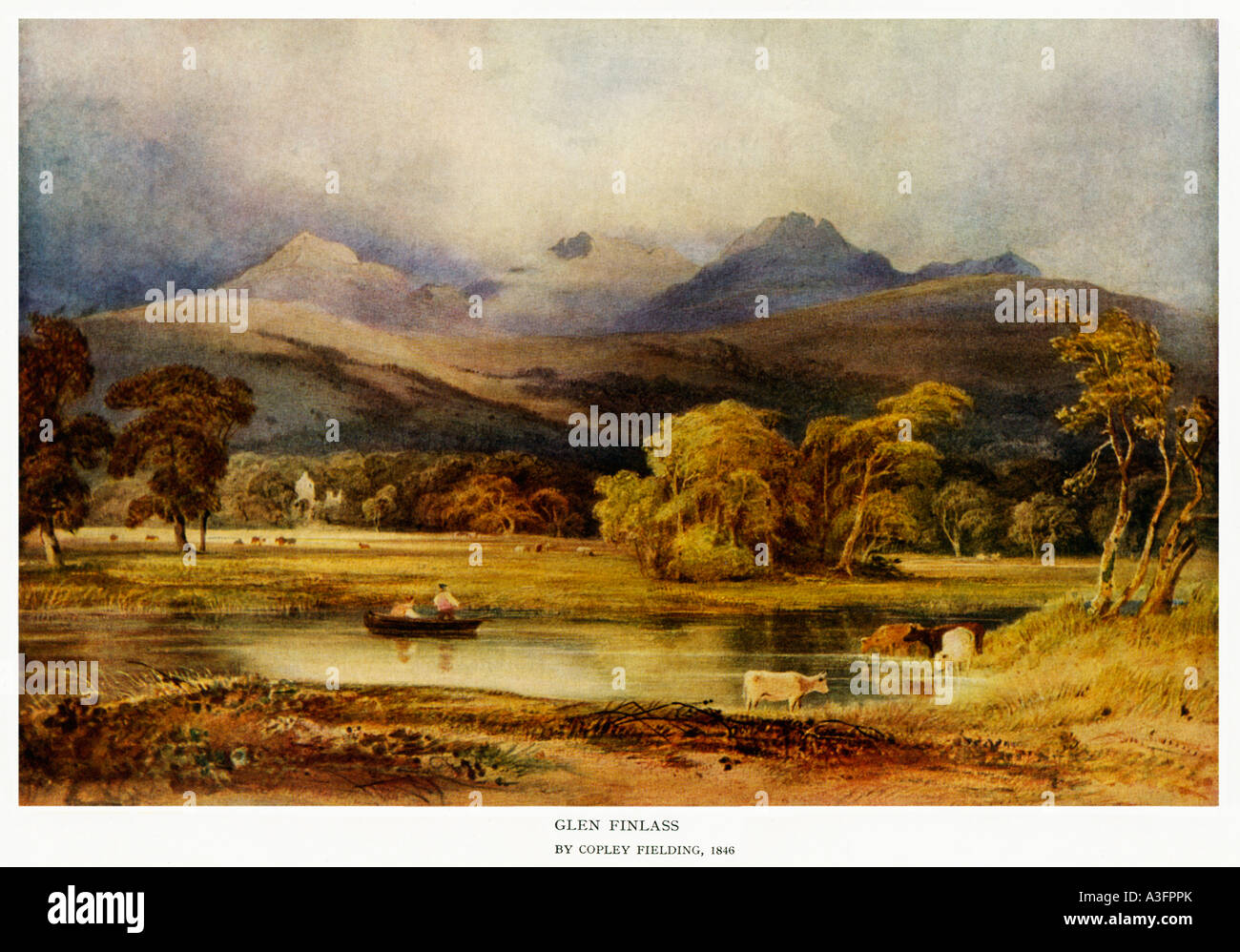 Glen Finlass les Trossachs vus de Loch Lomond dans cette peinture victorienne des Highlands écossais Banque D'Images