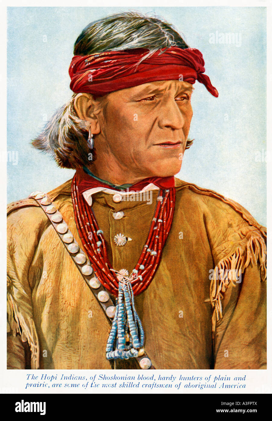 Les Indiens Hopi 1920 photo couleur d'un Native American Hardy Hunter de plaine et Prairie Banque D'Images