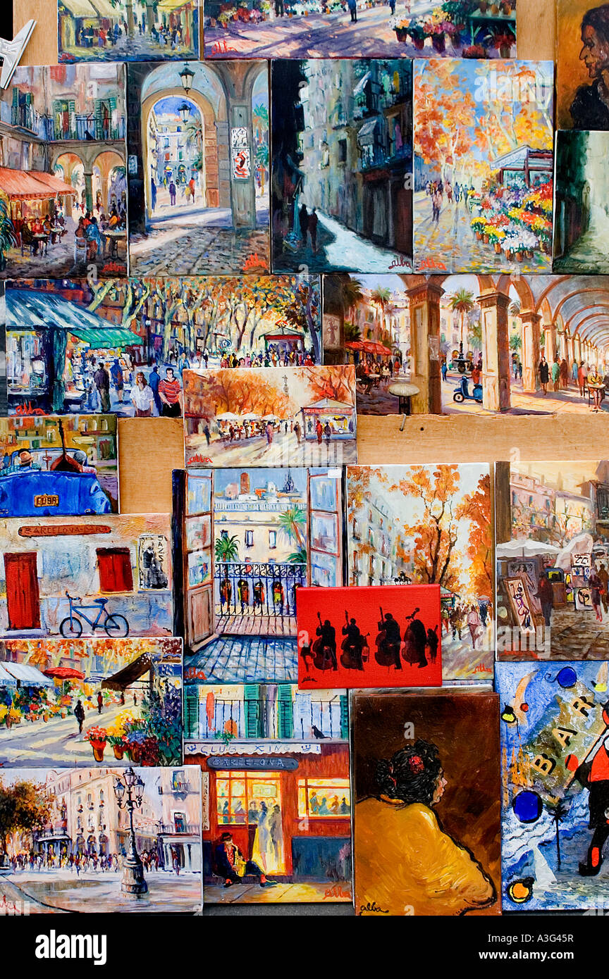 Plaça Reial Barcelone Rambla Peinture Art peintre Banque D'Images