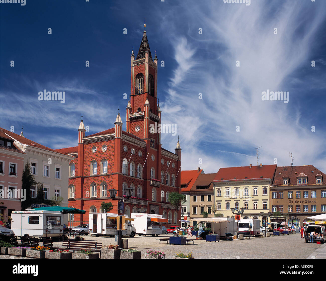 Renaissancerathaus Buergerhaeusern Marktplatz mit und dans Kamenz Banque D'Images