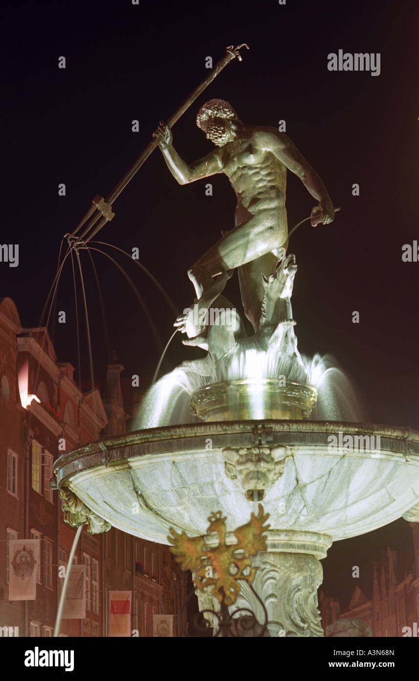 La fontaine de Neptune à long marché dans la vieille ville de Gdansk, Pologne Banque D'Images