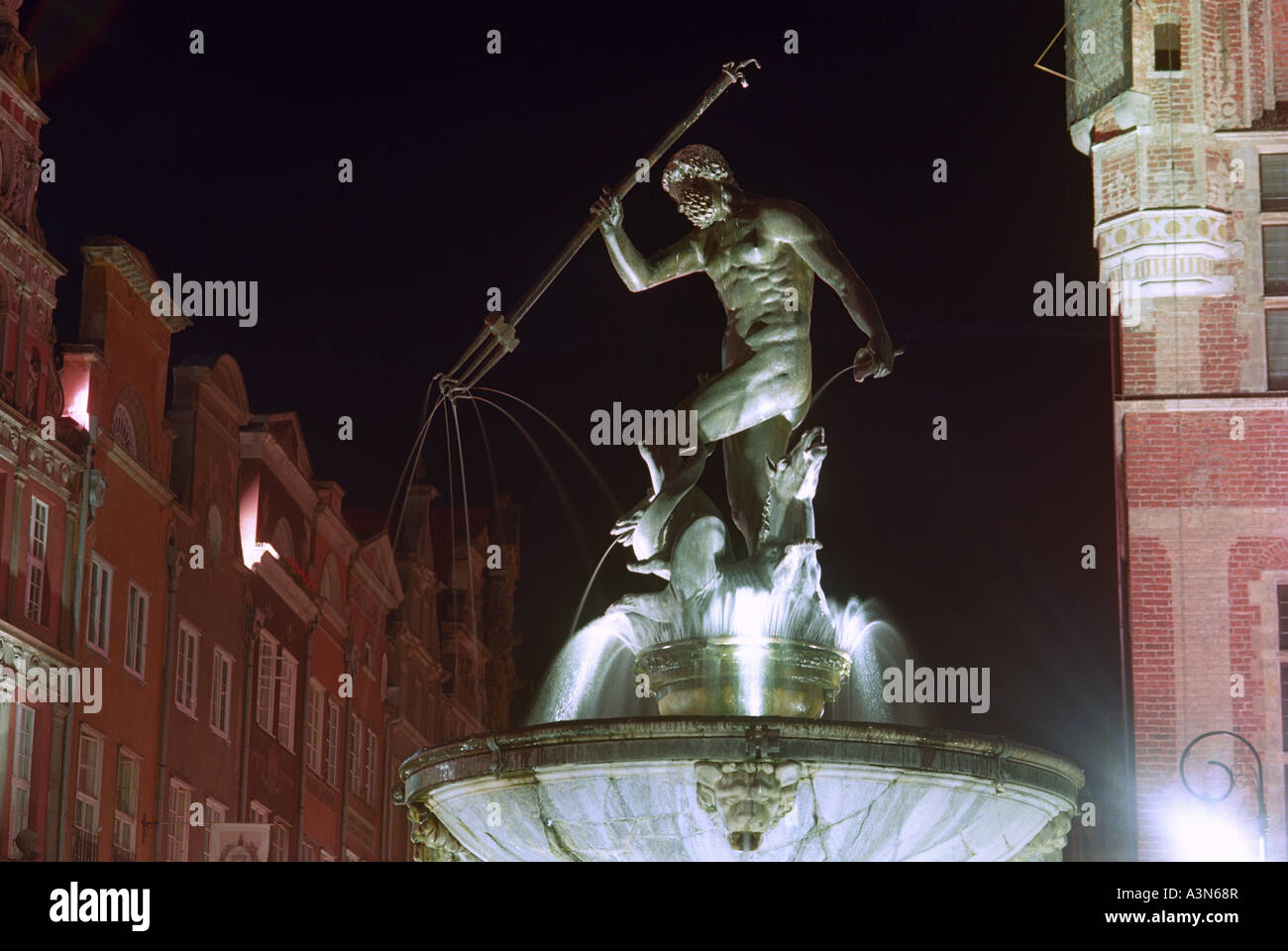 La fontaine de Neptune à long marché dans la vieille ville de Gdansk, Pologne Banque D'Images