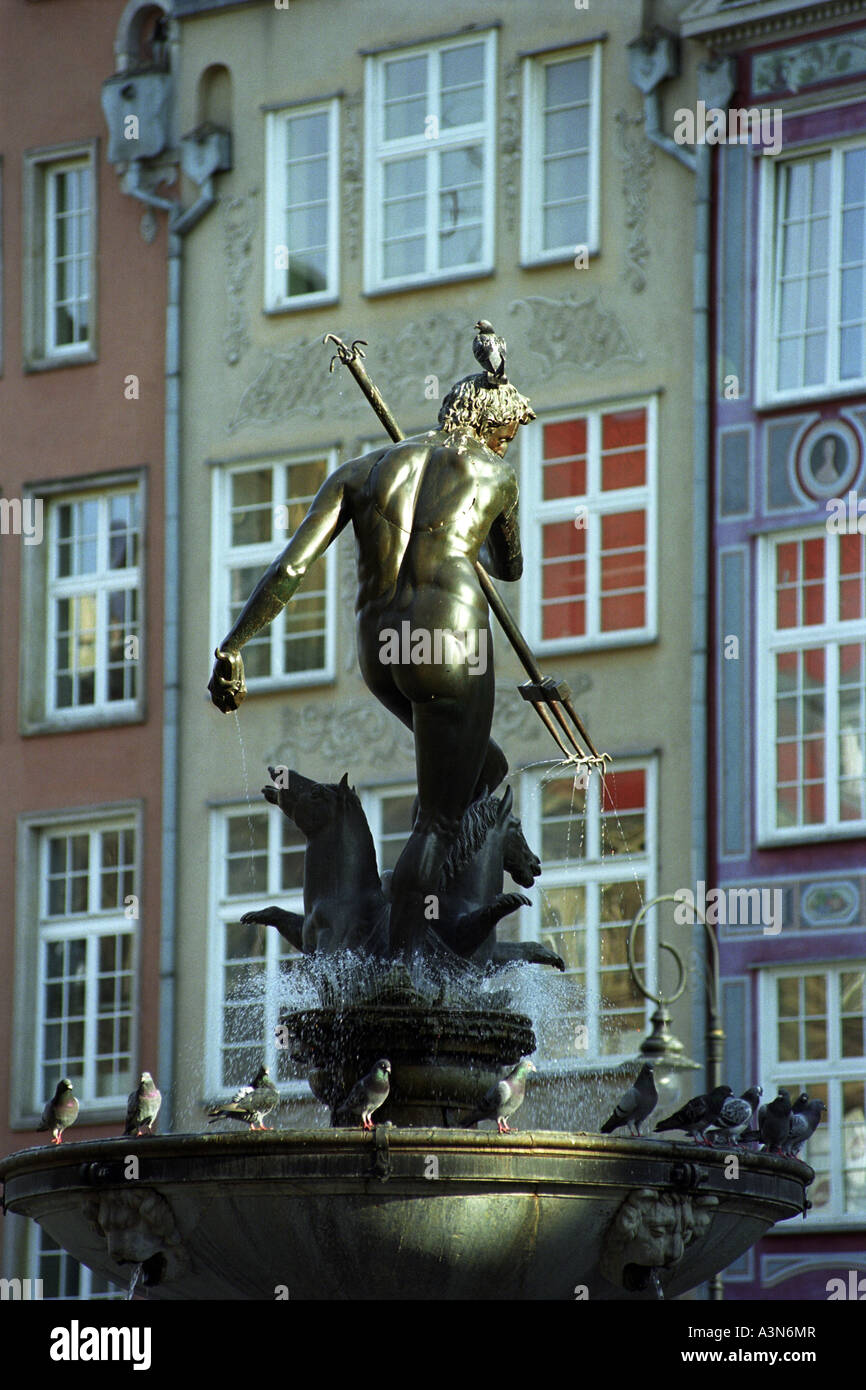 La fontaine de Neptune dans la vieille ville de Gdansk, Pologne Banque D'Images