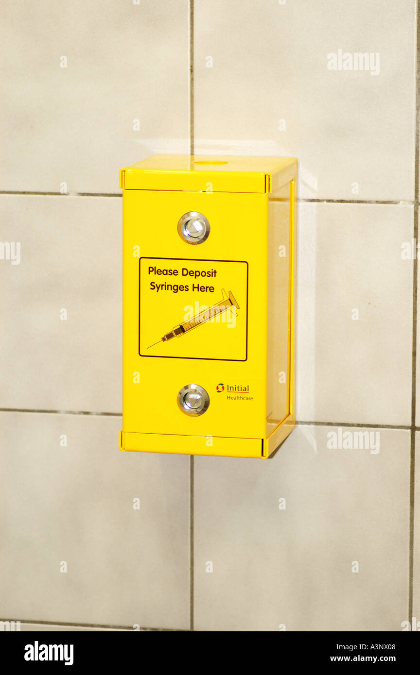 Contenant pour objets coupants ou pointus sur l'Australie 0722 dsca mur toilettes Banque D'Images