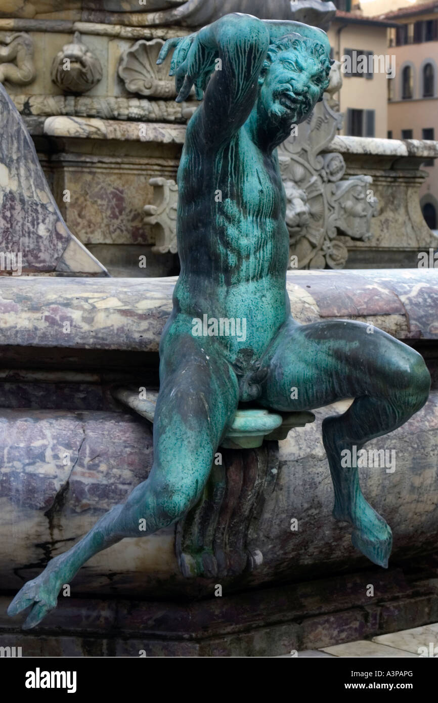 Détail de Biancone Fontaine dans la Piazza della Signoria Florence Italie Banque D'Images