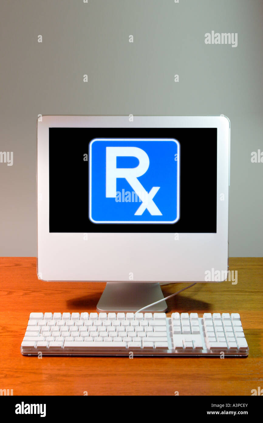 Ordinateur Apple avec symbole de la pharmacie à l'écran Banque D'Images