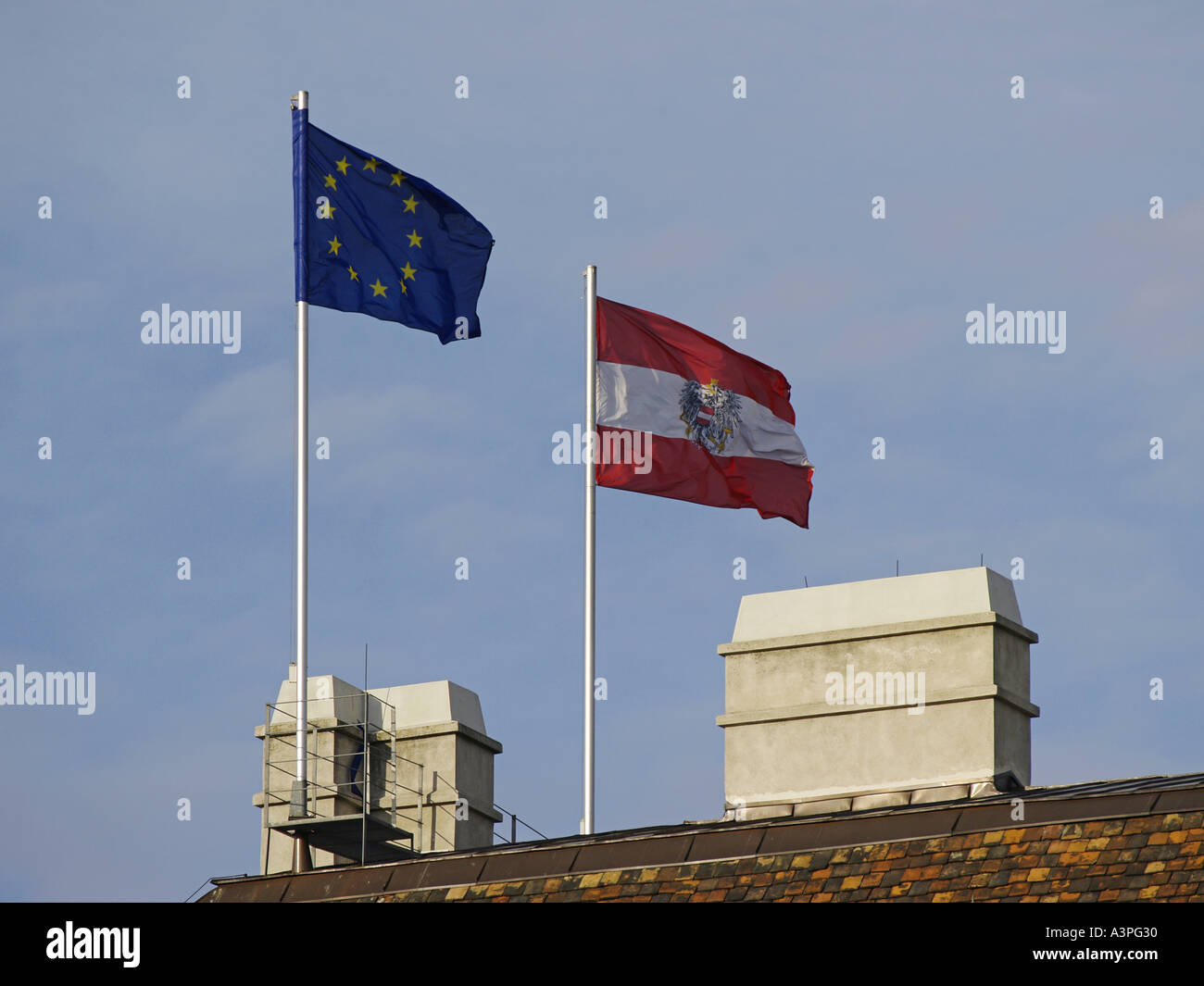Flagg autrichien et UE-flagg Banque D'Images