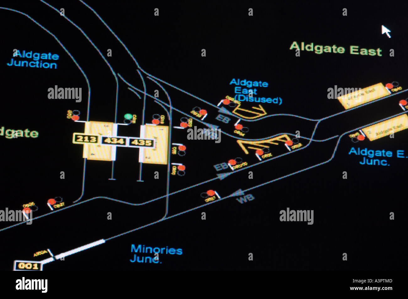 Métro de Londres s Trackernet une représentation graphique en temps réel du réseau de métro trains numérotés peuvent être vus sur le netw Banque D'Images