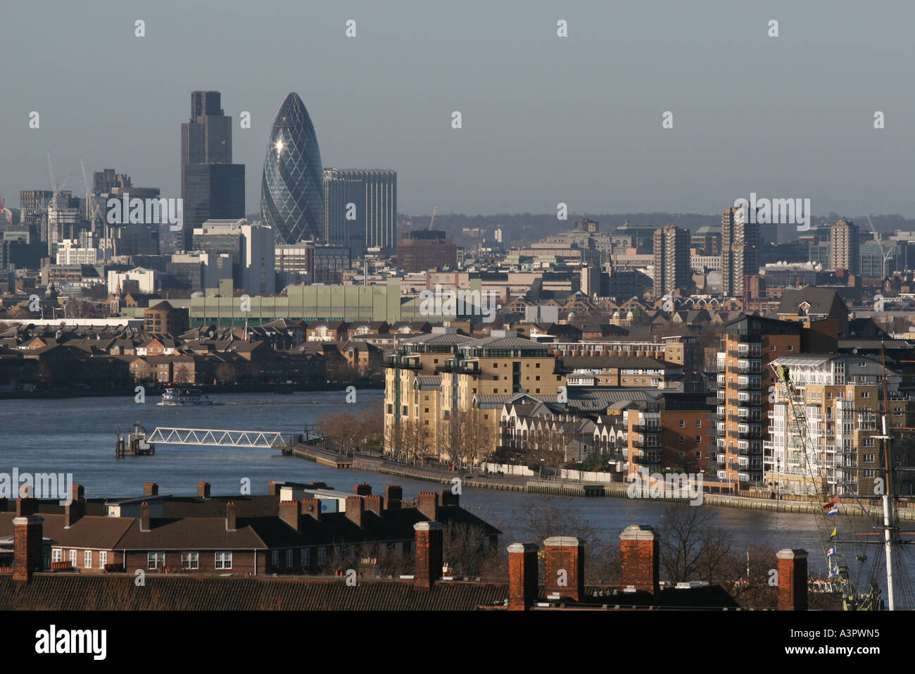 29 janvier 2006 Ville de Londres et la Tamise vue depuis le parc de Greenwich en Angleterre Banque D'Images